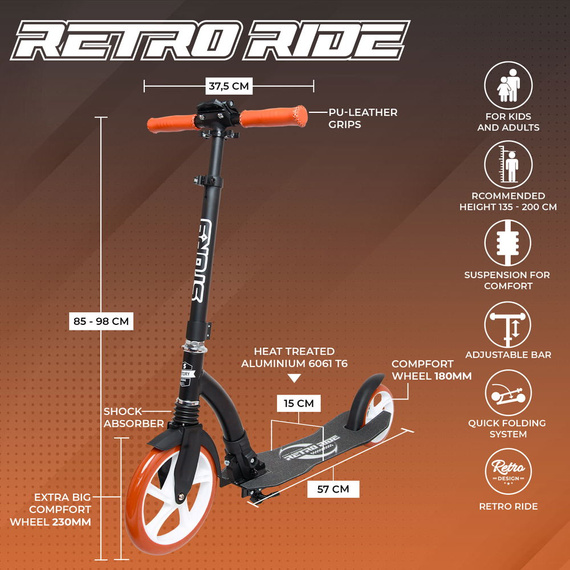 Scuter de transport urban cu suspensie frontală Story Retro Ride Black Vintage