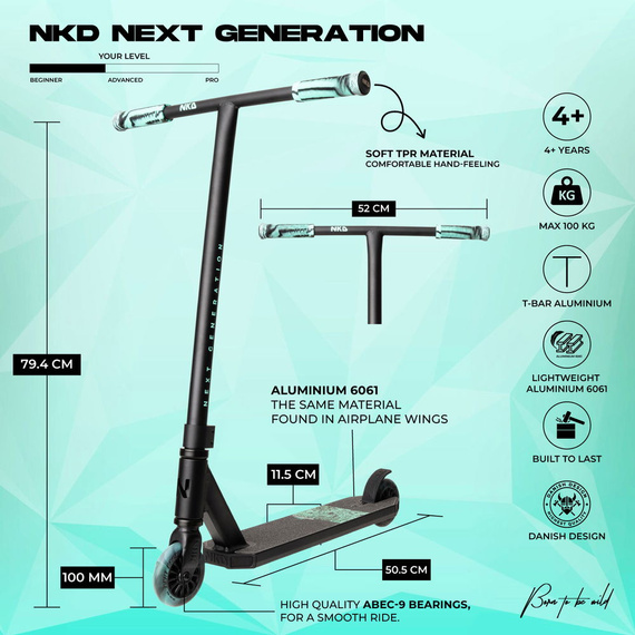 NKD Next Generation Black-Mint Aluminiu de înaltă performanță Scuter ușor pentru tineri piloți. 79,4 cm