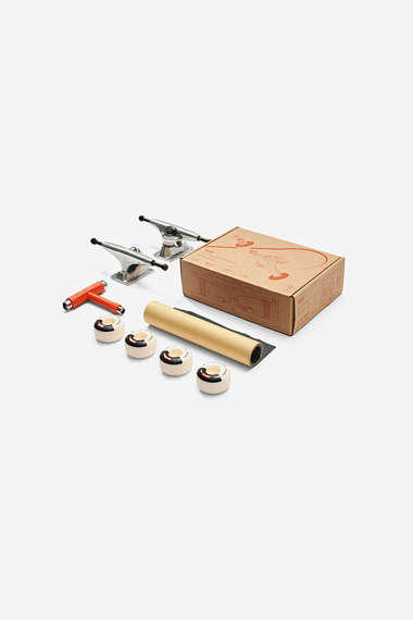 GLOBE Everything But The Deck Kit Raw Finish: Slant 5.25" Trucks, Globe G1 53 mm Wheels, ABEC-7 Bearings, Griptape, Mounting Pads, Skate Tool