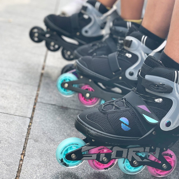 Patine în linie Story Motion reglabile Black-Pink-Black
