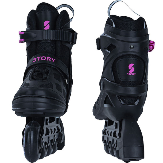 Patine în linie Story Midnight ajustabile Negru și roz