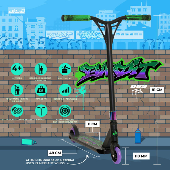 Story Bandit DOS Graffiti Neo Wys Scooter de performanță. 81 cm