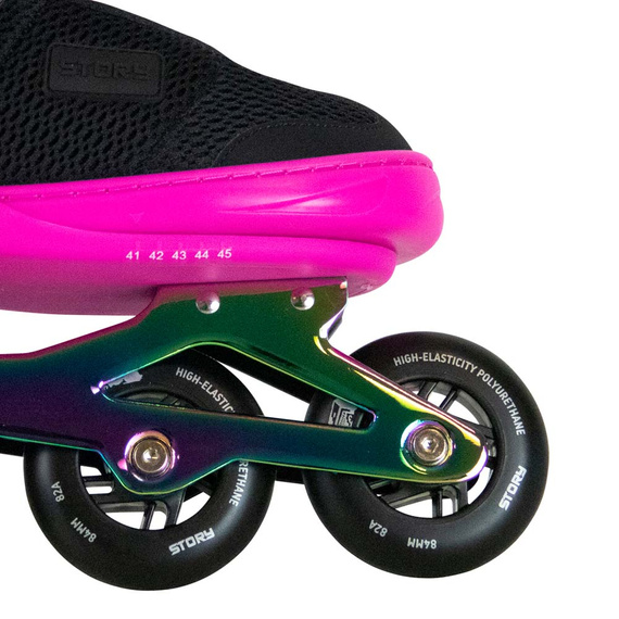 Patine în linie reglabile Story Motion Black Pink și Rainbow