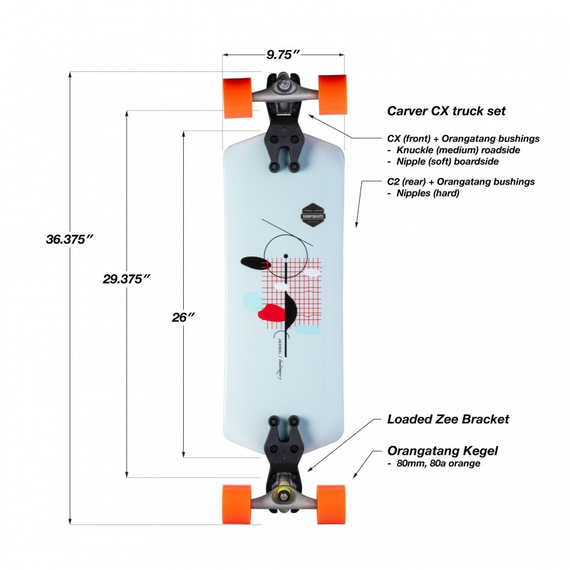 Placă Surfskate Tangentă încărcată Complet 35.75"