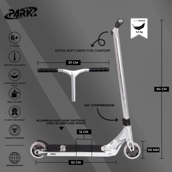 Scuter de performanță NKD Park Stunt Silver wys. 84 cm