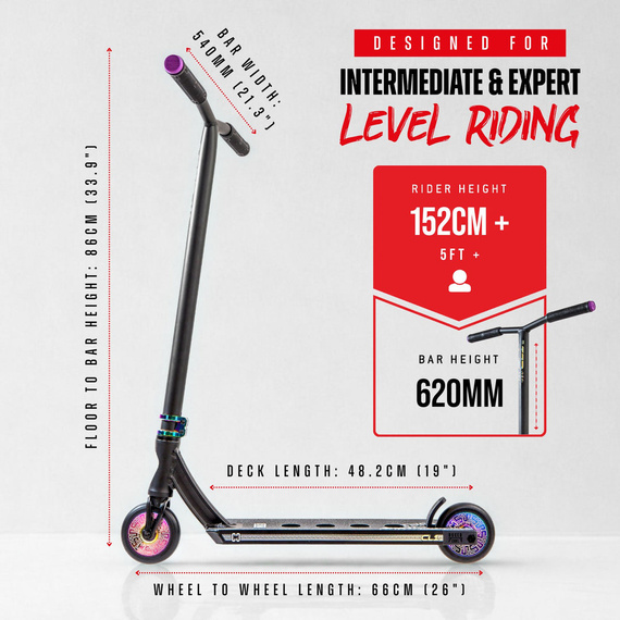 Trotinetă Freestyle CORE CL1 Complete Stunt Scooter Negru-Neochrome înălțime 85 cm