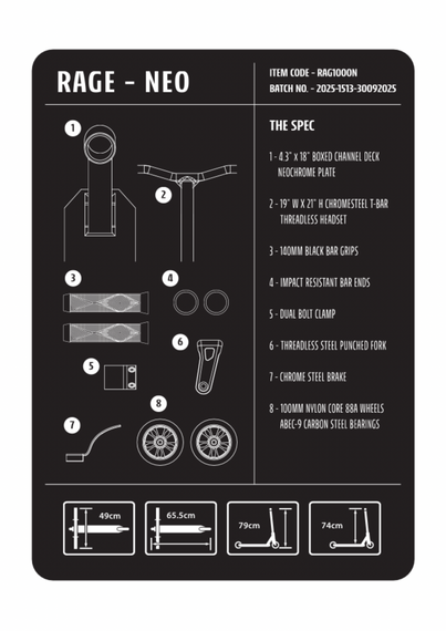 Trotinetă Trick Rage Complete Stunt Scooter Neochrome înălțime 79 cm