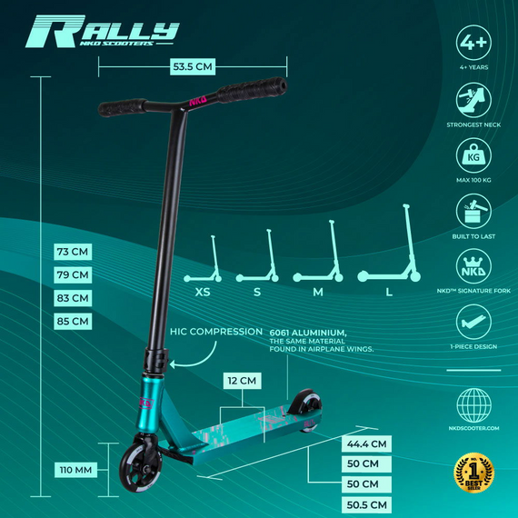 Scuter de performanță NKD Rally V4 Black Teal wys. 79 cm