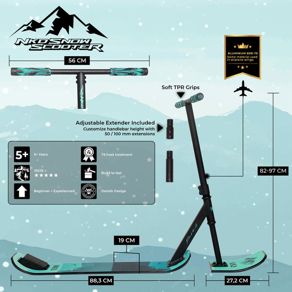 Trotinetă Freestyle pe zăpadă NKD SNOW Stunt Scooter Negru-Mentă înălț. 82 - 92 cm