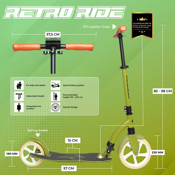 Scuter de transport urban cu suspensie frontală Story Retro Ride Green