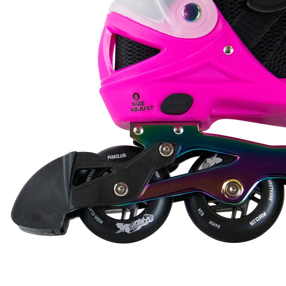 Patine în linie reglabile Story Motion Black Pink și Rainbow