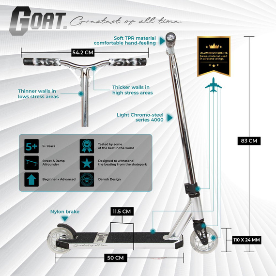 Scuter de performanță NKD GOAT Stunt Argintiu wys. 83 cm