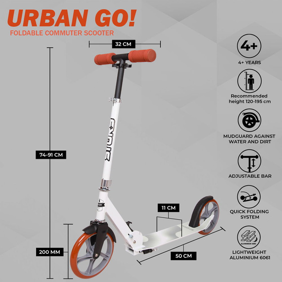 Scuter de transport cu roți mari Story Urban GO! Alb strălucitor