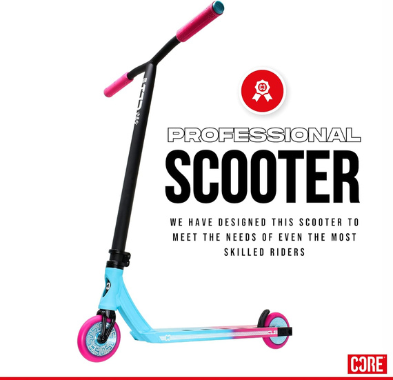 Trotinetă Freestyle CORE CL1 Complete Stunt Scooter Roz-Turcoaz înălțime 85 cm