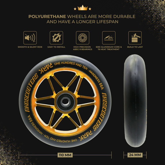 NKD Park Stunt Scooter Roți negre și aurii 110 mm