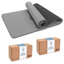 Happy Yoga Set: TPE 6 mm ECO non-alunecare Yoga Mat + 2x Cork Yoga Block