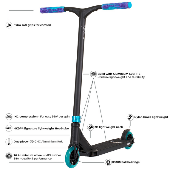 NKD Park Stunt scuter negru și albastru wys. 84 cm