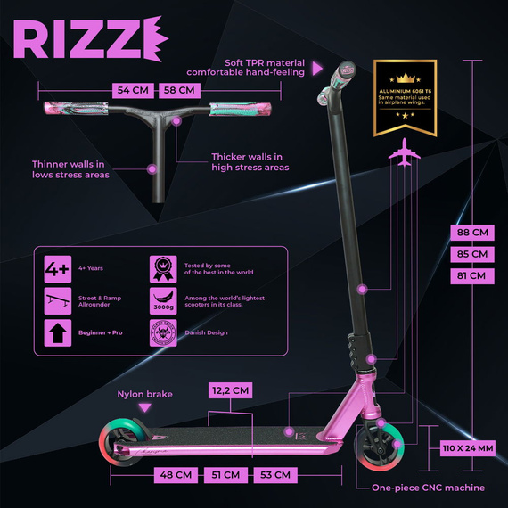NKD RIZZ Stunt Scooter Violet 85 cm
