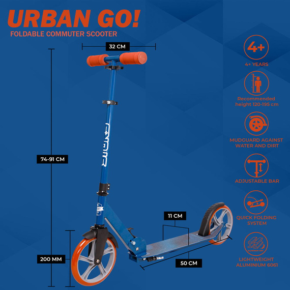 Scuter de transport cu roți mari Story Urban GO! Albastru marin
