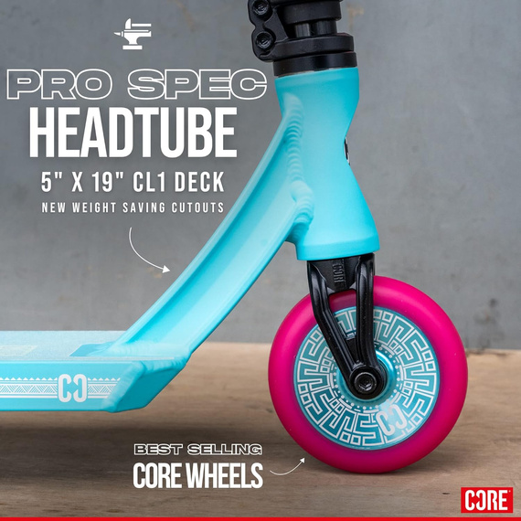 Trotinetă Freestyle CORE CL1 Complete Stunt Scooter Roz-Turcoaz înălțime 85 cm