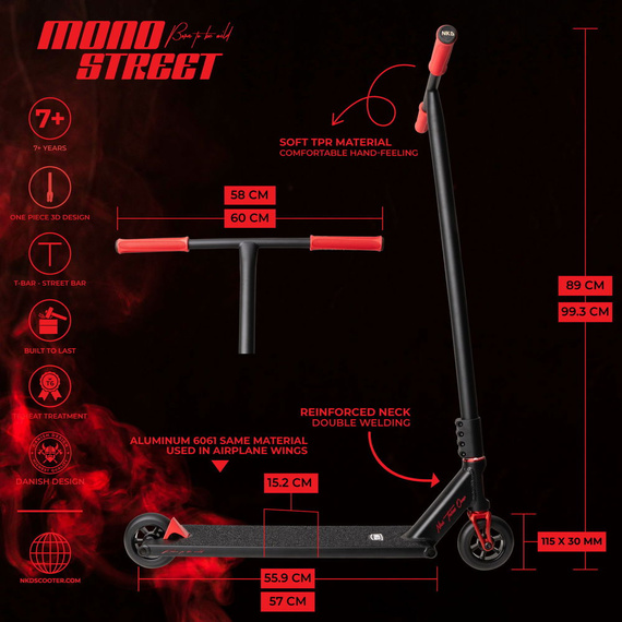 Scuter de performanță NKD Mono negru și roșu wys. 89 cm