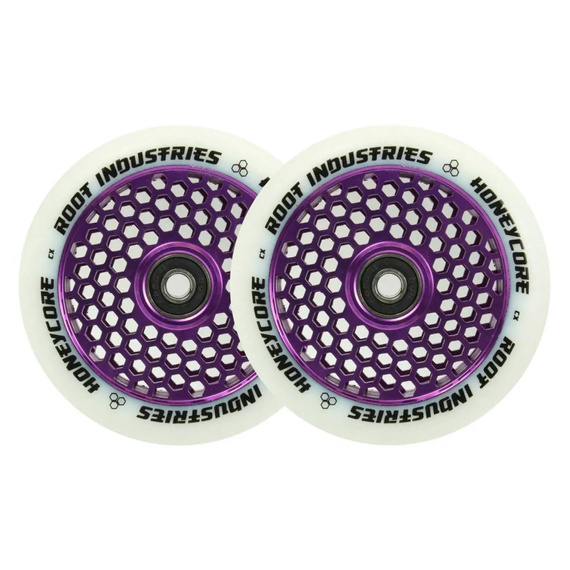 Root Industries Honeycore White Pro Scooter Wheels 2-Pack Purple 110 mm (2 buc).)