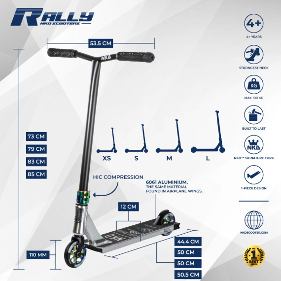 Scuter de performanță NKD Rally V4 Silver și Rainbow wys. 79 cm