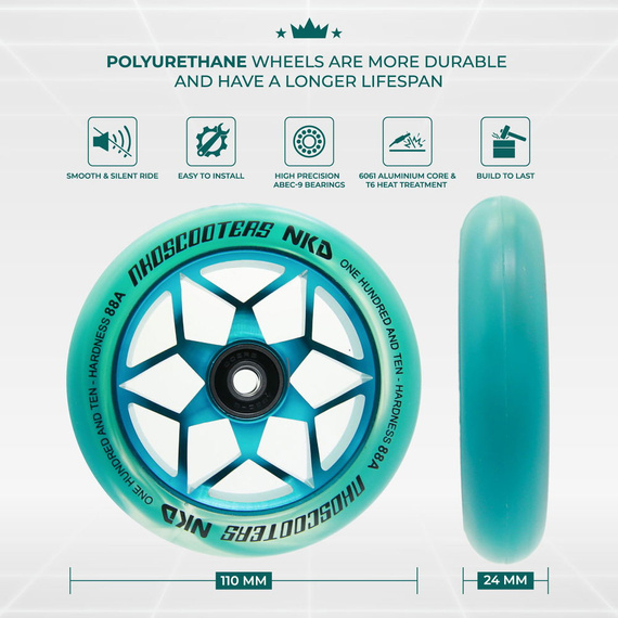 NKD Goat Stunt Scooter Roți Turquoise 110 mm