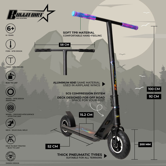 NKD Bullit Off-road Dirt Scooter negru și curcubeu 92 cm