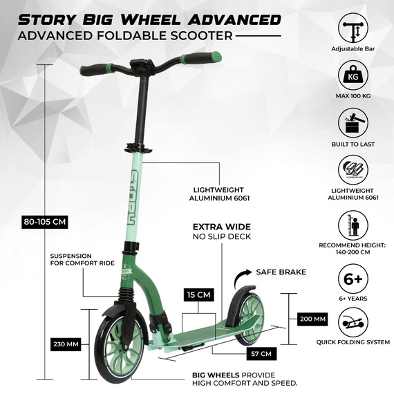 Story Big Wheel Advanced Foldable Urban Transport Scooter Verde 230/200 mm
