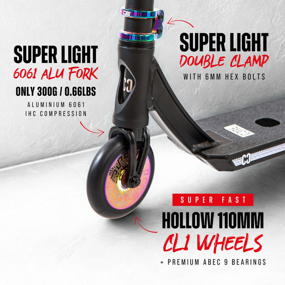 Trotinetă Freestyle CORE CL1 Complete Stunt Scooter Negru-Neochrome înălțime 85 cm