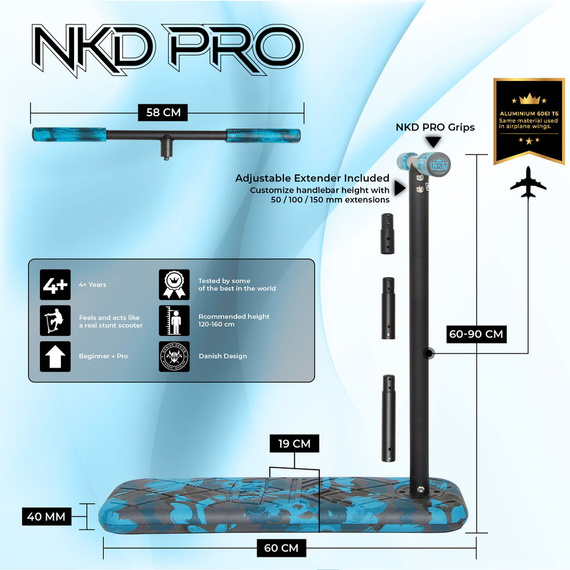 NKD PRO 7.5 "Trampolină Scooter negru și albastru Army wys. 60-90 cm