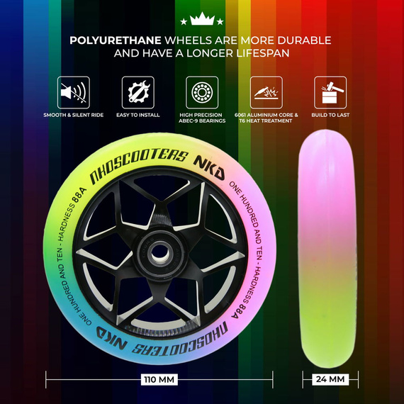 NKD Goat Stunt Scooter Roți Negru & Rainbow 110mm