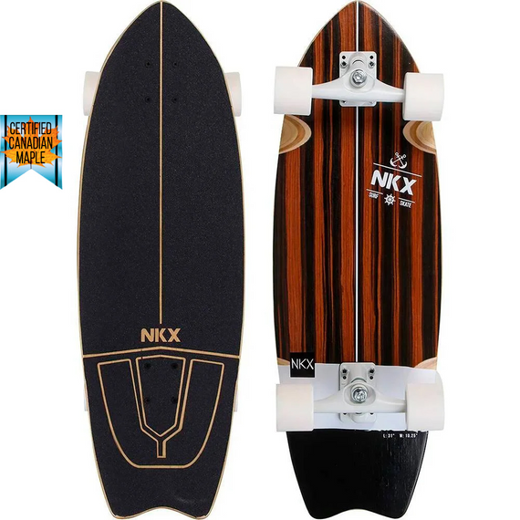 Surfskate Surfboard NKX Maverick negru și maro Ebony 31 "