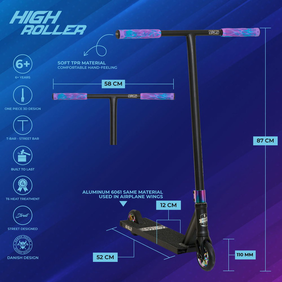 Story High Roller Street stunt scuter Negru și curcubeu 87 cm