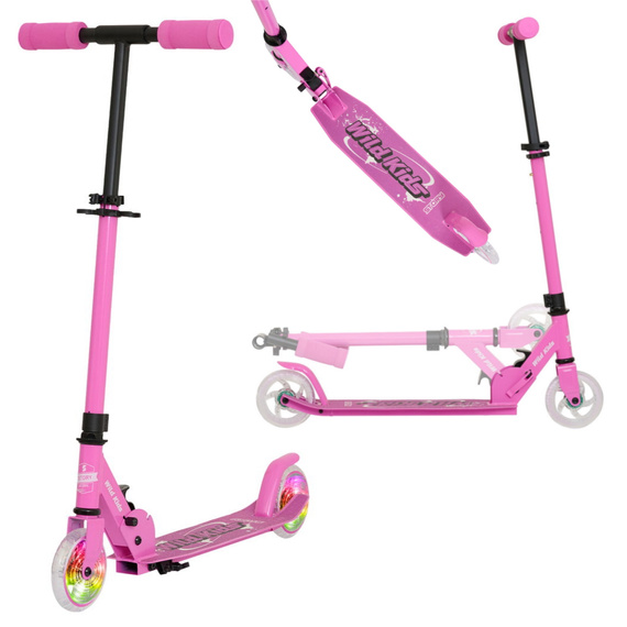Scuter de transport urban pentru copii și adolescenți Story Wild Kids Pink LED wys. 73-85 cm