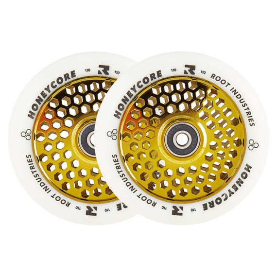 Root Industries Honeycore White Pro Scooter Wheels 2-Pack Gold Rush Gold 110 mm (2 buc).)