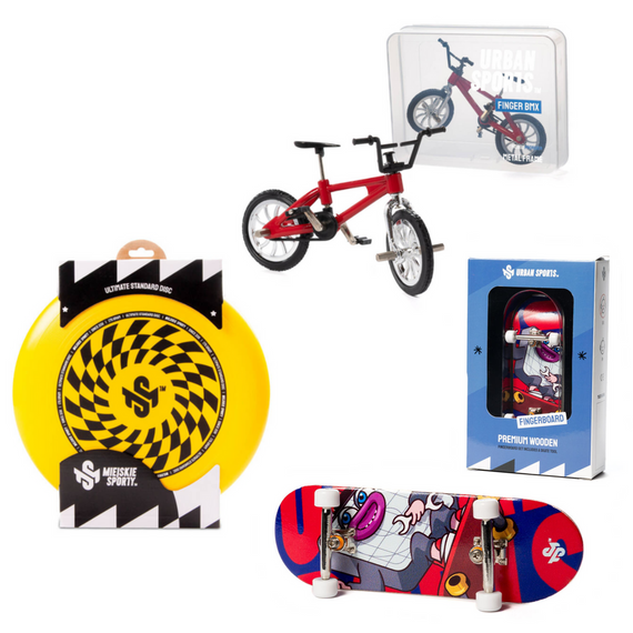 Skill Toy Supreme set: Kendama Krom Pop, YoyoFactory Arrow, Footbag, Frisbee, Fingerboard, Finger BMX