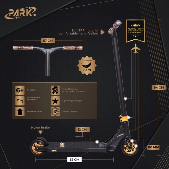 NKD Park Stunt Scooter negru și auriu wys. 84 cm
