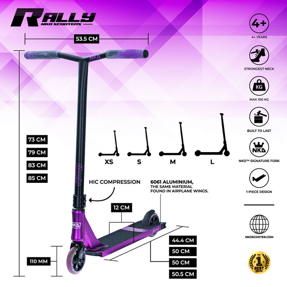Scuter de performanță NKD Rally V4 XS Purple wys. 73 cm