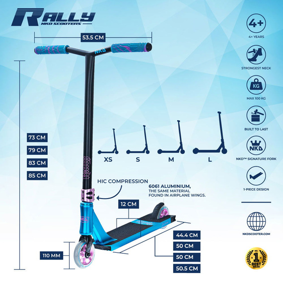 Scuter de performanță NKD Rally V4 XS Black Teal wys. 73 cm