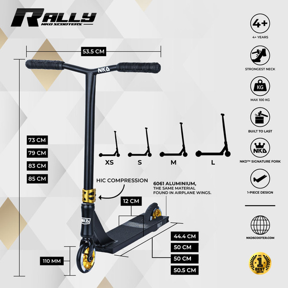 NKD Rally V4 Scooter de performanță negru și auriu wys. 79 cm