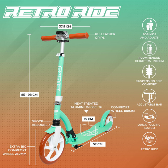 Transport urban Scooter cu suspensie frontală Story Retro Ride Mint și alb 
