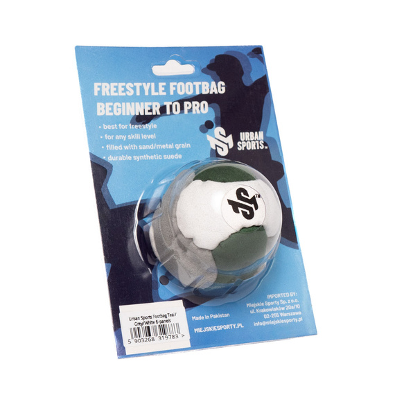 Urban Sports Footbag (Nubuck Amara sintetic) 6 panouri alb-gri-turcoaz închis