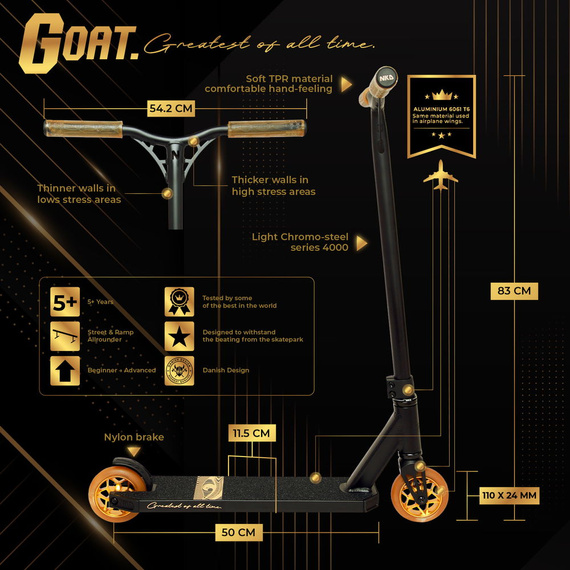 NKD GOAT Scuter Stunt Negru și auriu wys. 83 cm