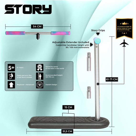Story Pro Trampoline Scooter negru și curcubeu 61-71 cm