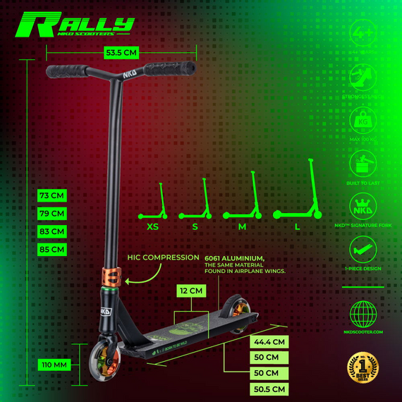 Scuter de înaltă performanță NKD Rally V4 Rasta. 79 cm