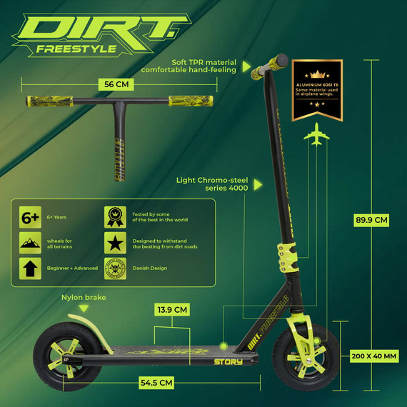 Off-road Story Dirt Freestyle Scooter negru și galben 89.9 cm