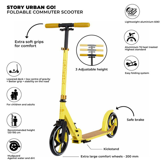 Scuter de transport cu roți mari Story Urban GO! Galben