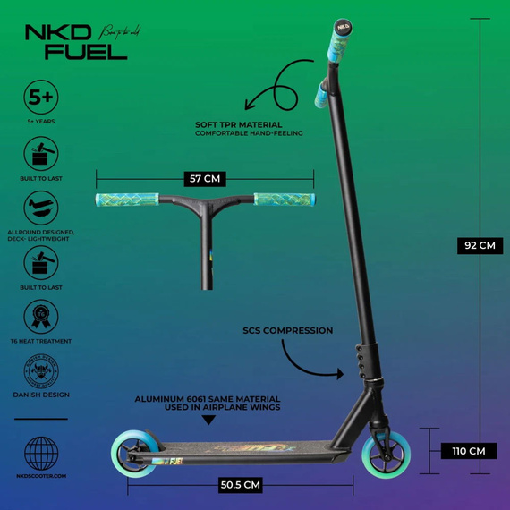 Scuter de performanță NKD Fuel verde / albastru wys. 92 cm